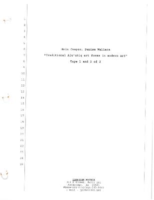 Erin Cooper, Denise Wallace "Traditional Alu'utiq art forms in modern art" Tape 1 and 2 of 2
