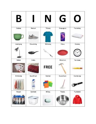 Sugt'stun Household Items Bingo