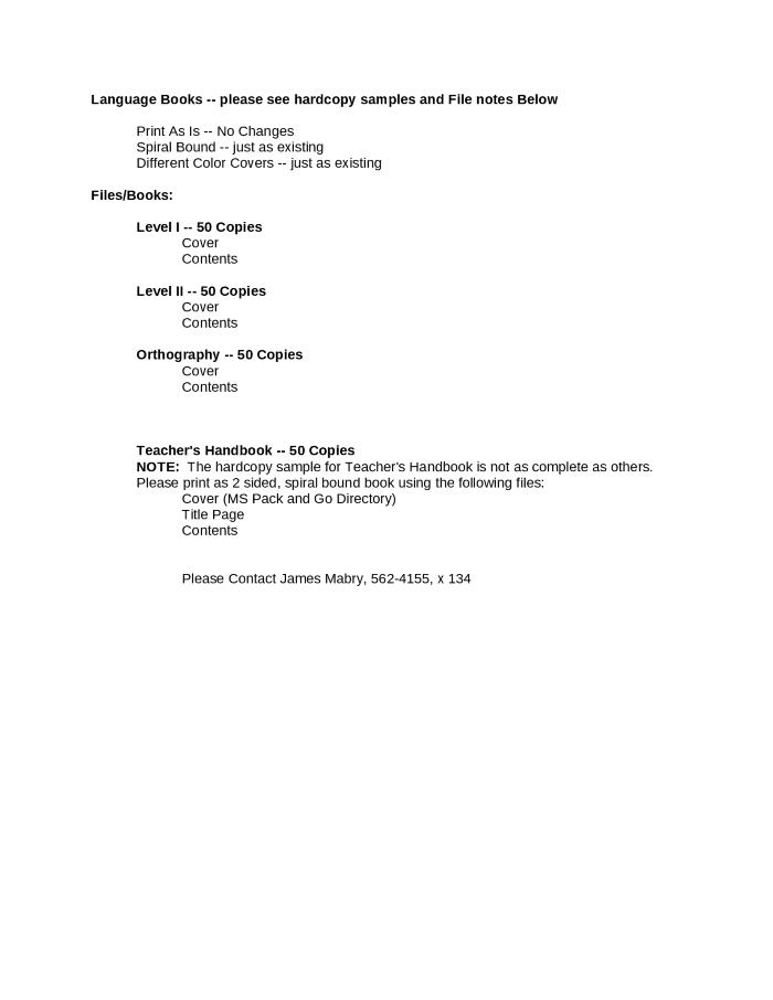 Languge Level 1&2 - Orthography and Teacher Handbook contents and coverpages of books January 2000